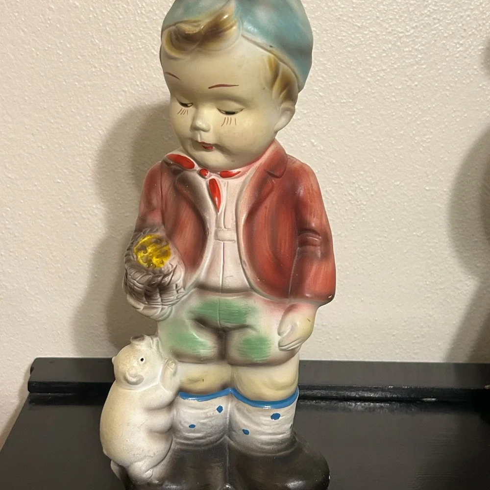 Vintage Chalkware Little Boy with Pig Bank Made in Japan‎ 1960’s